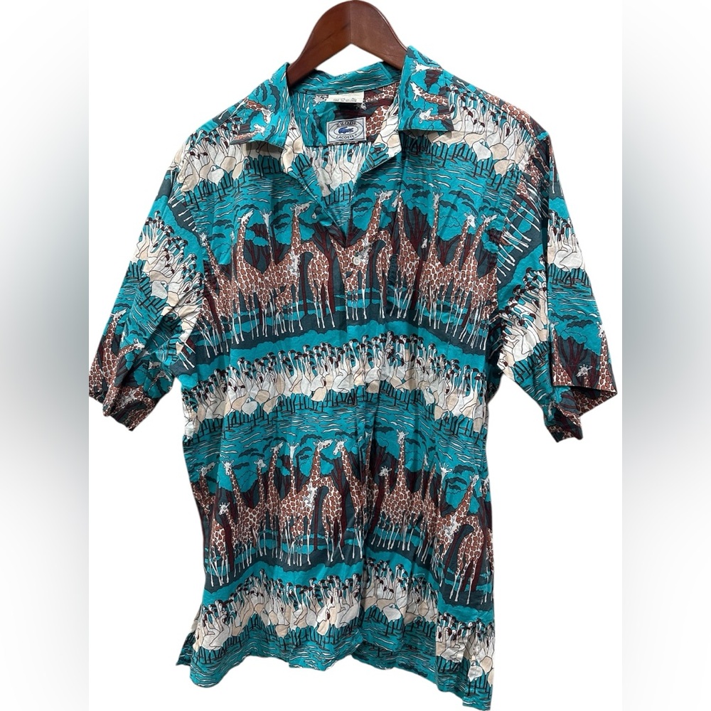 Vintage Izod Lacoste Hawaiian Shirt‎ Men's L Button Up Tropical Safari Design